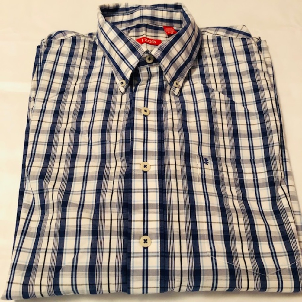 BLUE PLAID LONG SLEEVE BUTTON DOWN DRESS SHIRT, XL